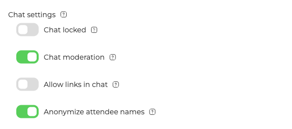 Die Chateinstellungen mit eingeschalteter Chat-Moderation und Anonymisierung der Teilnehmernamen