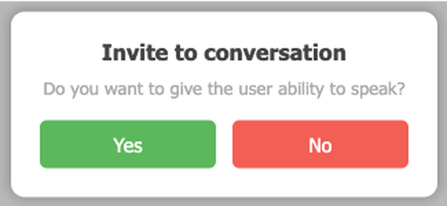 Окно Invite to conversation с вопросом, дать ли участнику возможность говорить, и кнопками Yes и No