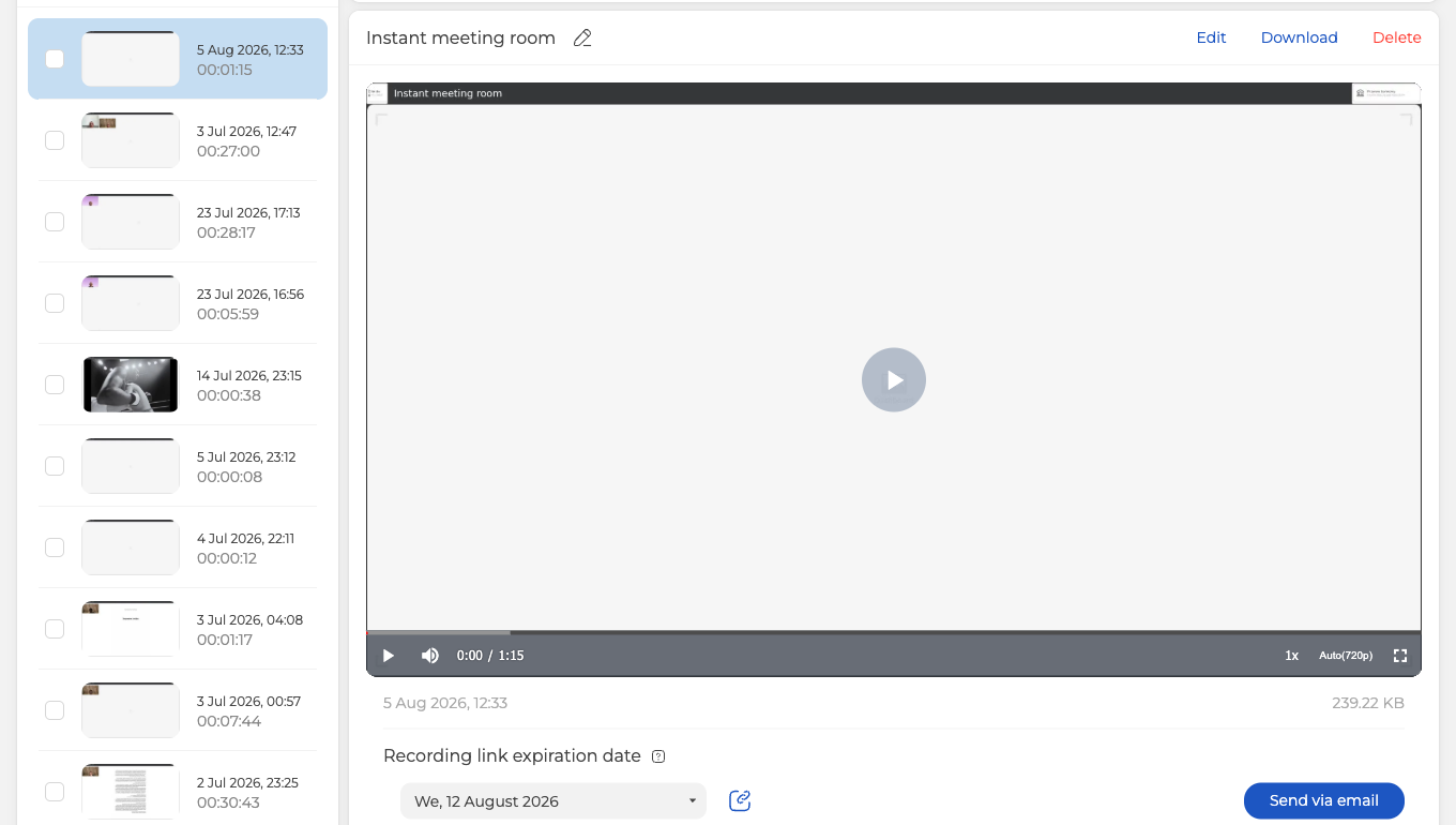 La pagina della registrazione con il lettore sopra la data di scadenza del link