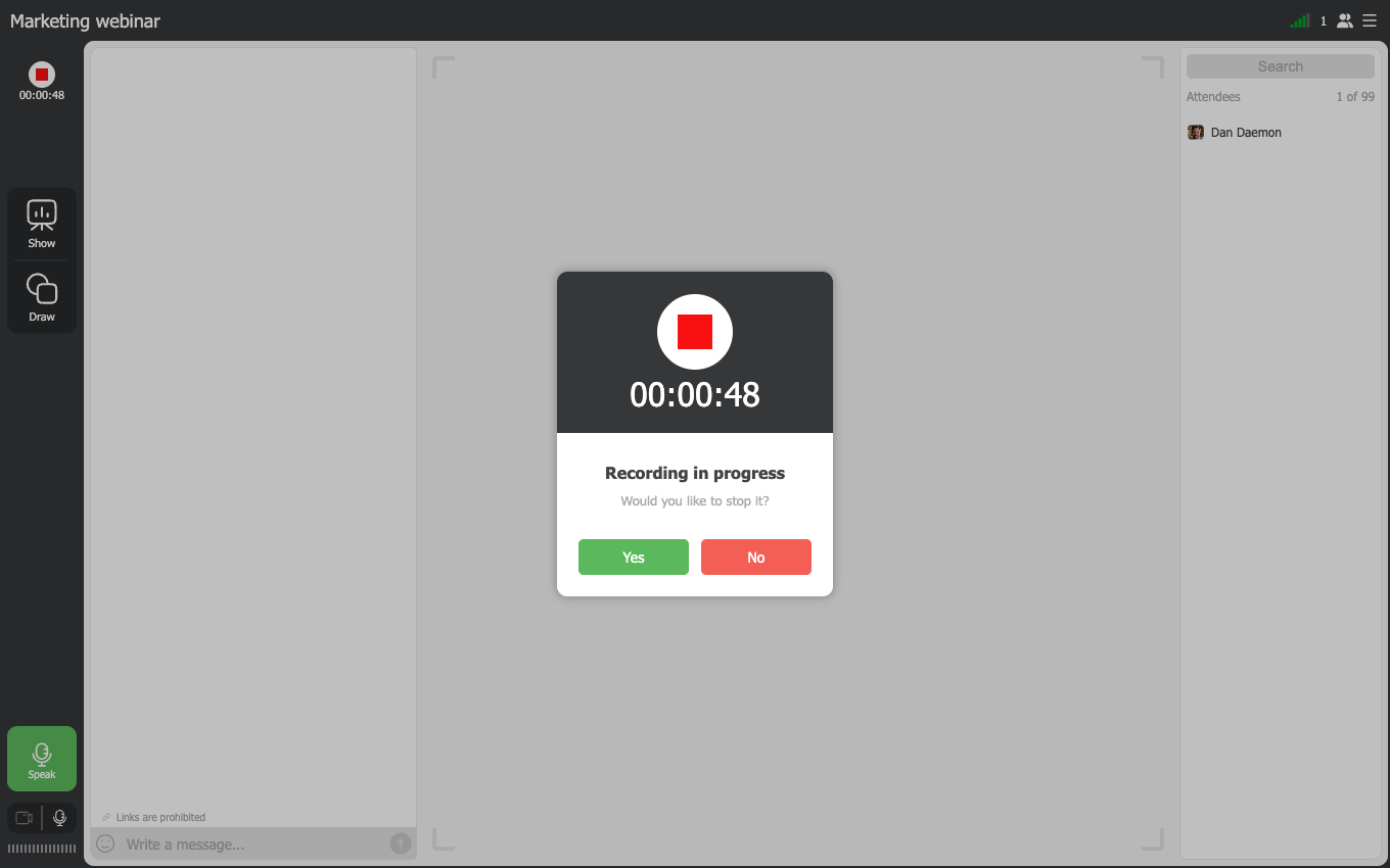 The room asking whether to stop a recording that is already running