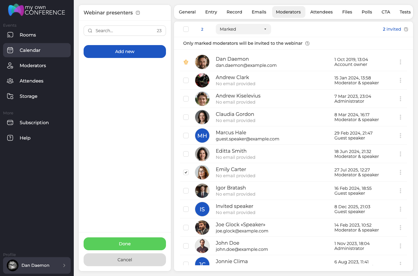 Lista prelegentów webinaru z zaznaczonym współprowadzącym