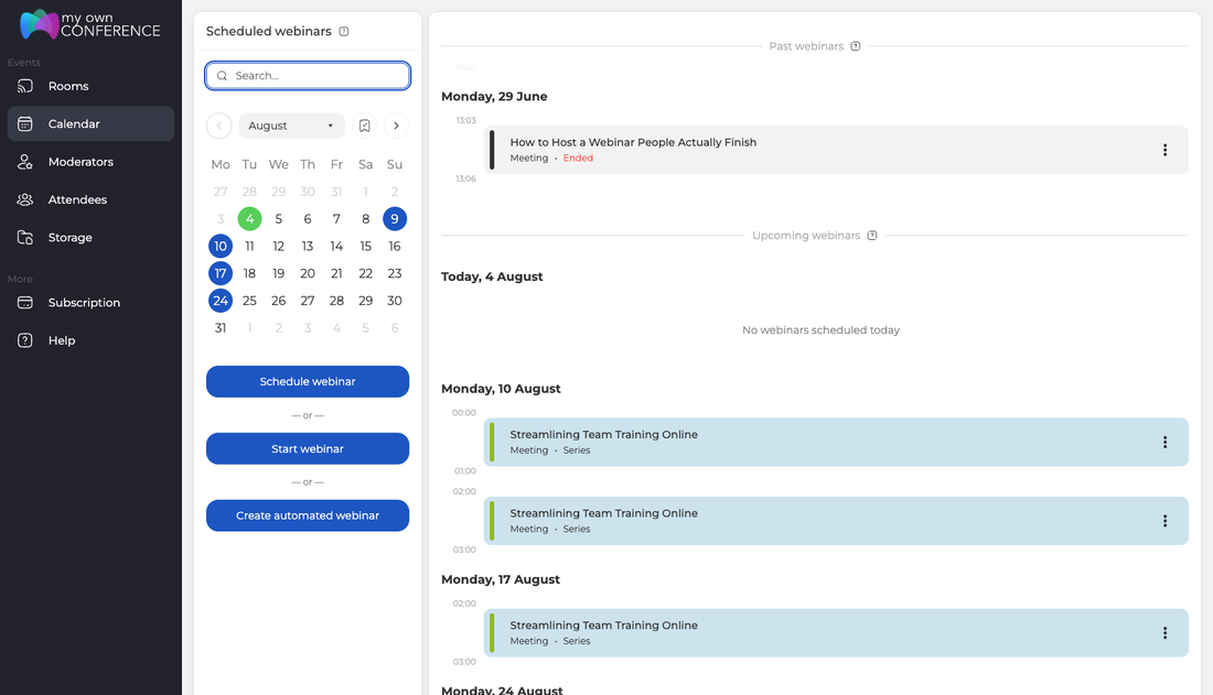 Der Kalender mit den Webinaren, die zur neuen Reihe gehören