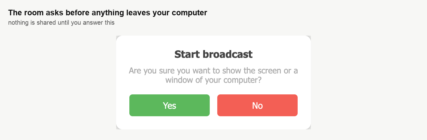 The confirmation asking whether you are sure you want to show the screen or a window of your computer