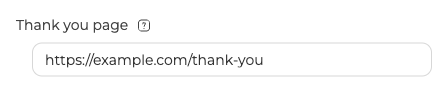 Het veld Thank you page met een webadres