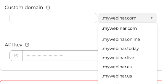 De rij Custom domain met het trefwoordveld leeg en de lijst met platformadressen open