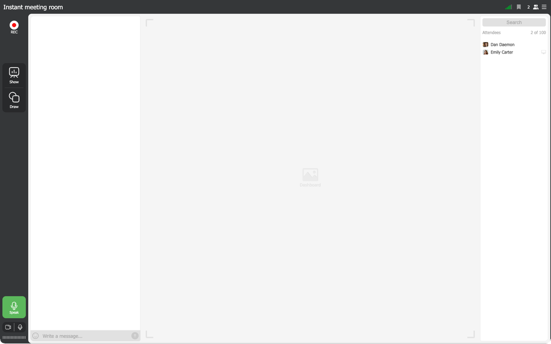 Wnętrze stałego pokoju webinarowego