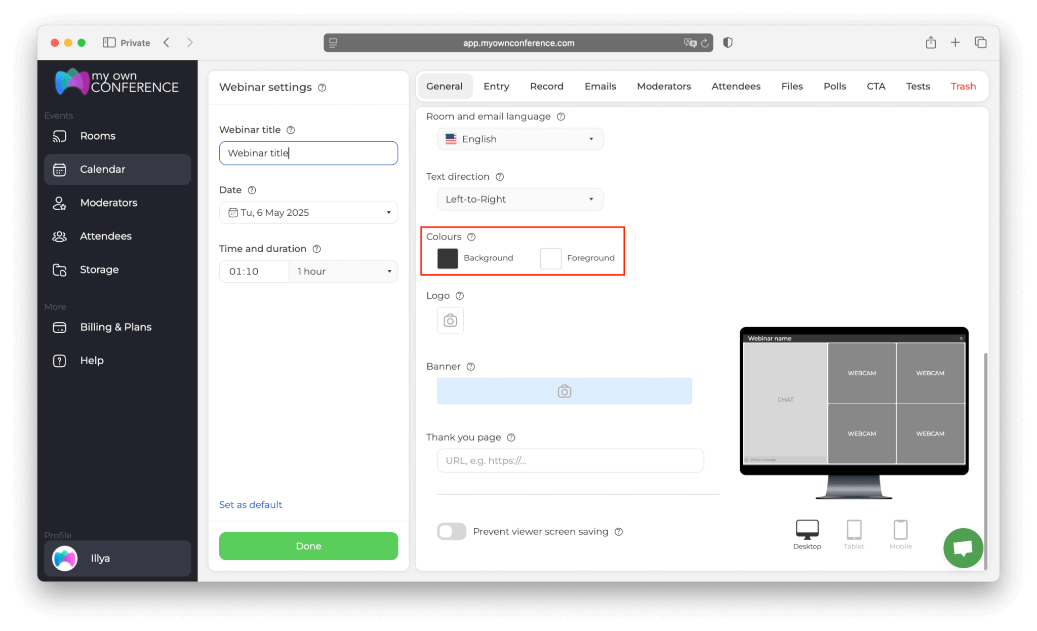 Расширенные настройки комнаты цвета