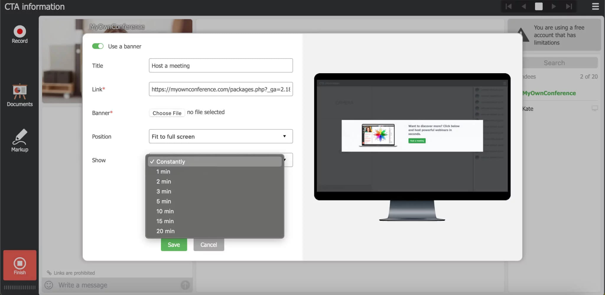 Call-to-action time settings.
