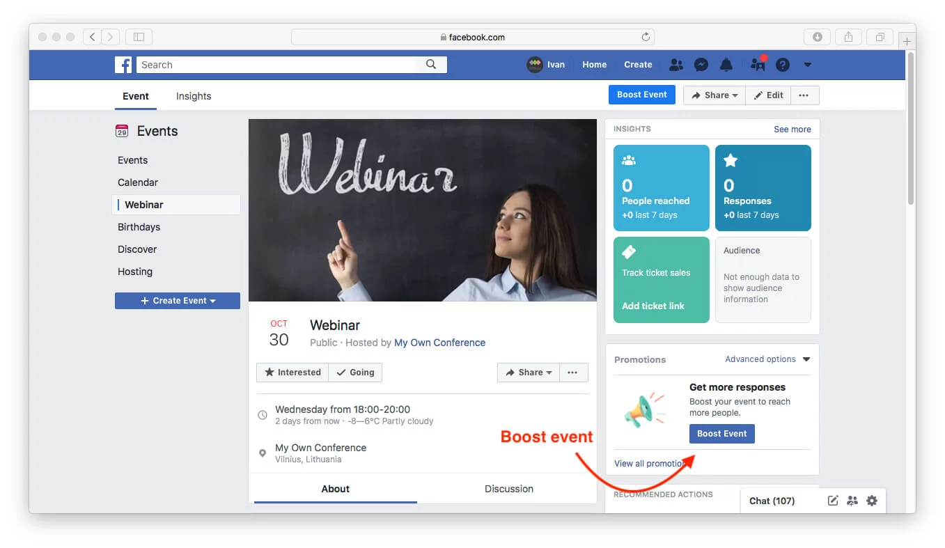Boost Facebook event