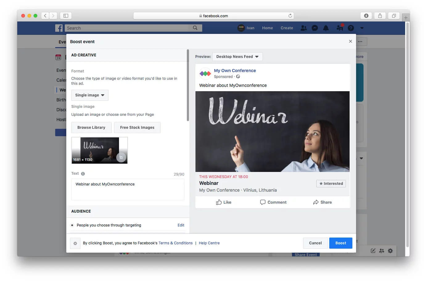 Create webinar advertising