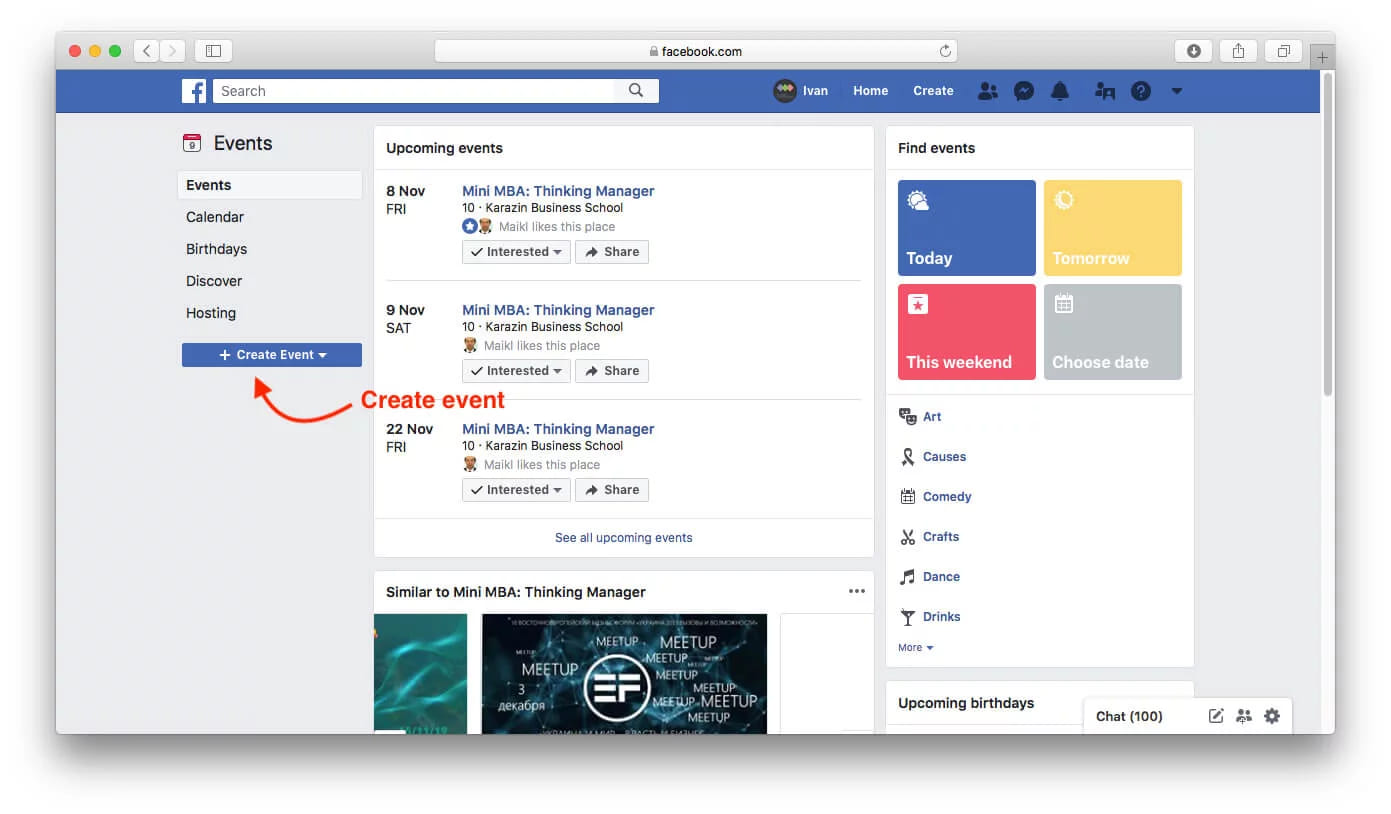Form for creating a webinar event including title date and details on MyOwnConference