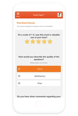 Mobile and desktop interface of EventMobi platform used for virtual events and attendee engagement