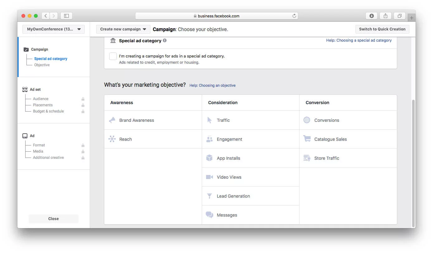 Facebook Ads manager