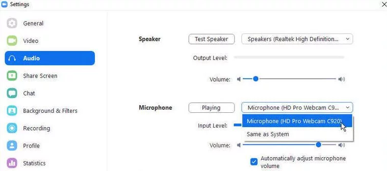 advanced microphone setting