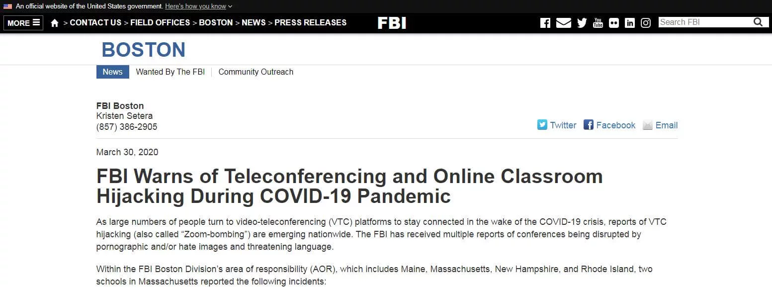FBI warns of teleconferencing and online classroom hijacking