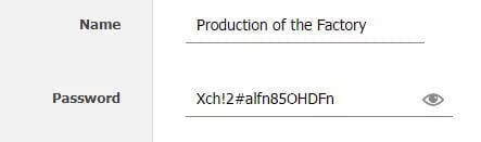 A meeting form with a name field and a password field holding a long random password