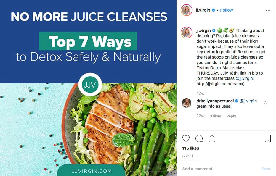 An Instagram post promoting a masterclass, with a designed banner over a food photo and an invitation in the caption