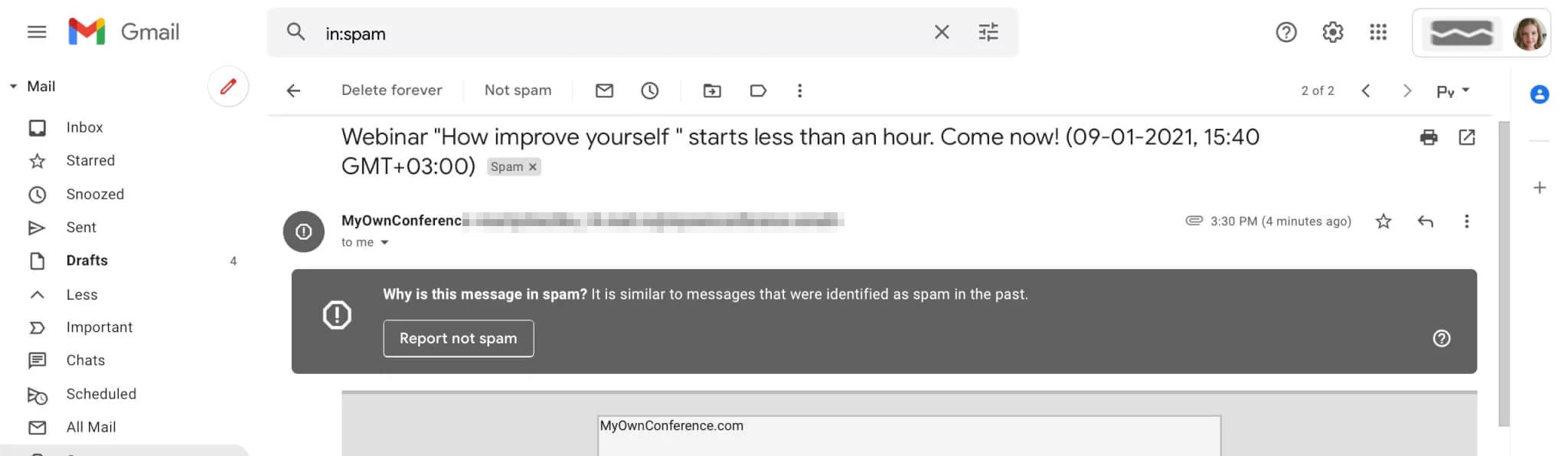 Gmail Message about spam