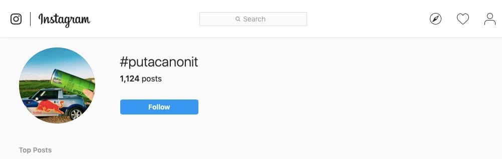 An Instagram hashtag page for a branded campaign, with its post count and a grid of top posts