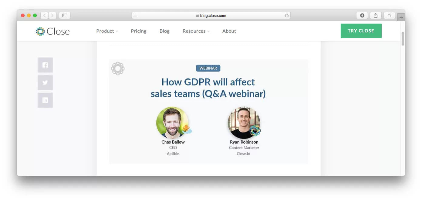 A blog announcement for a question and answer webinar with the two speakers and their roles below the title