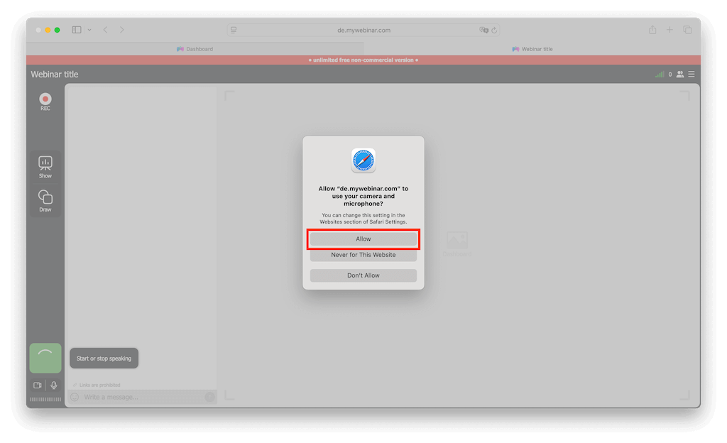 Личный кабинет с кнопкой перехода в вебинарную комнату