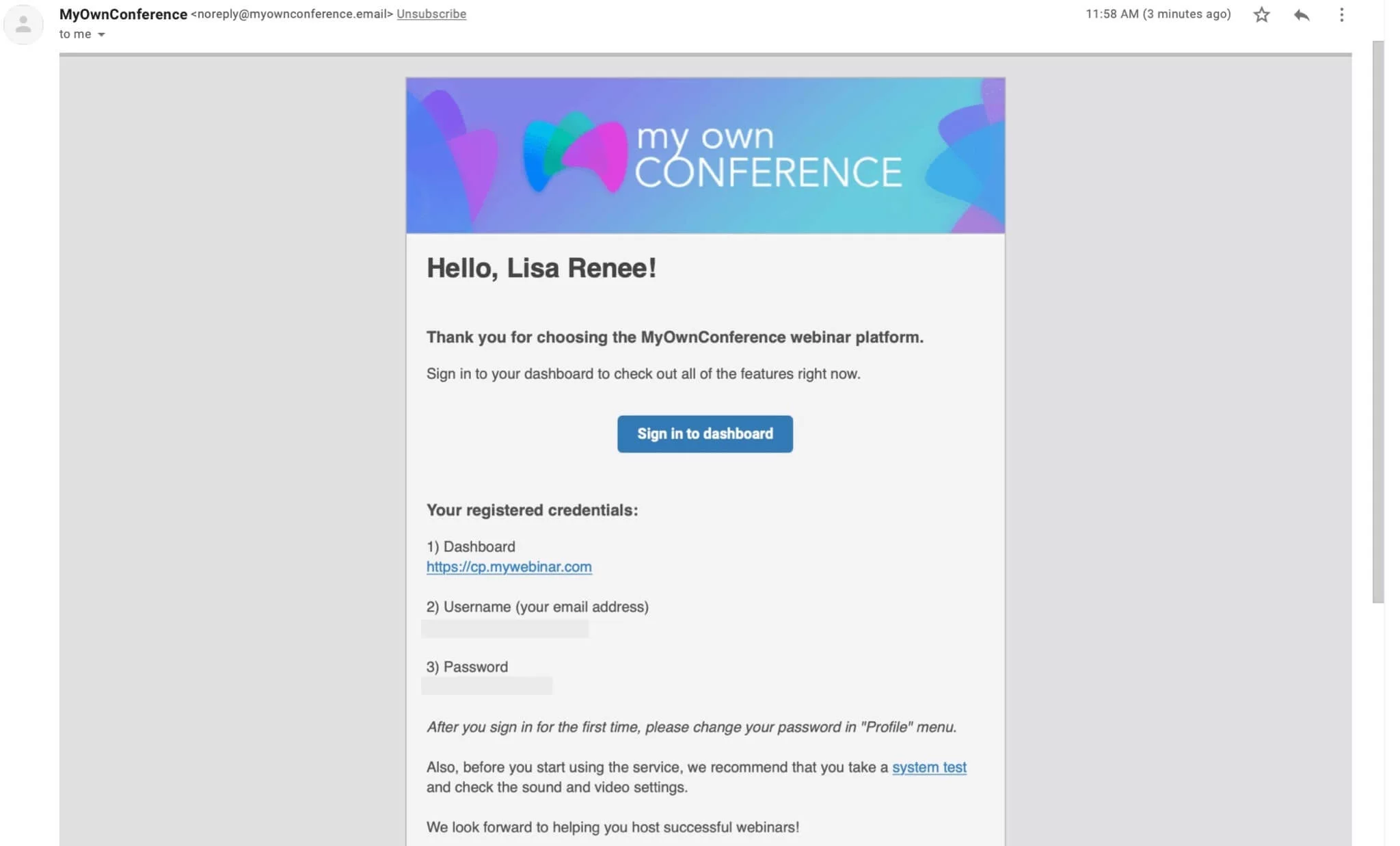 Configure the registration email