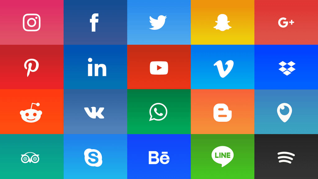 Сітка піктограм соціальних мереж і сервісів, від Instagram і Facebook до Behance та LINE
