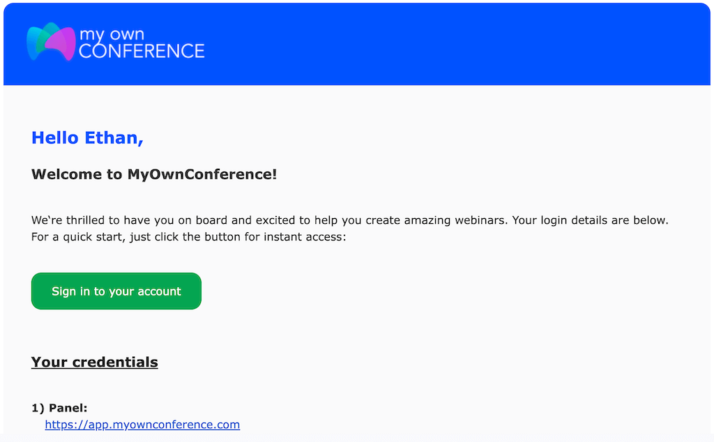 Письмо с подтверждением регистрации от MyOwnConference