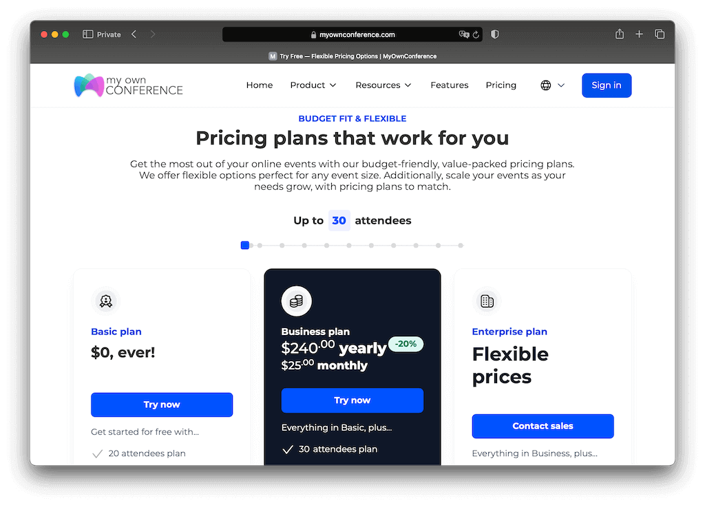 Maximize your online events with our affordable, flexible pricing plans for any size.