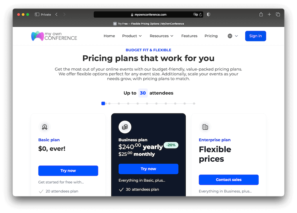 Maximize your online events with our affordable, flexible pricing plans for any size.