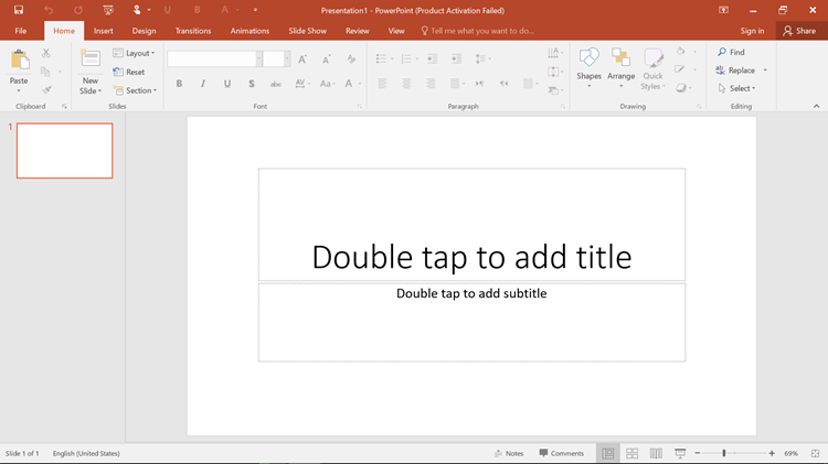 PowerPoint з порожнім титульним слайдом і підказкою додати заголовок