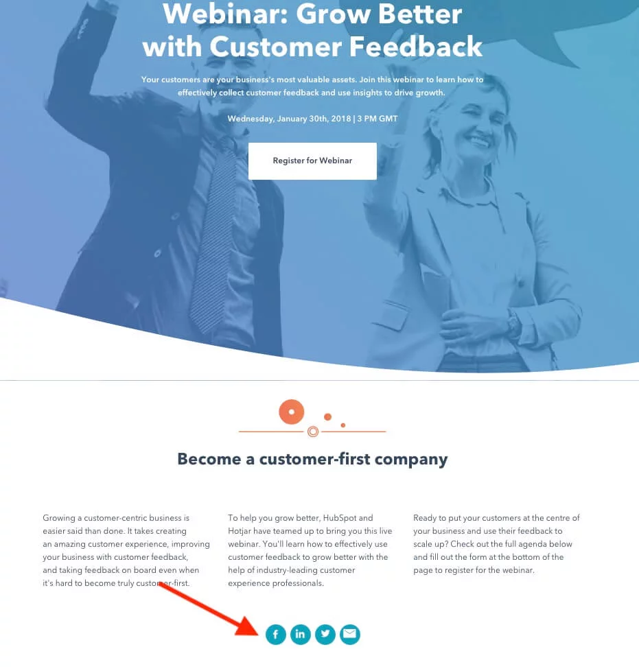 Share buttons to promote a webinar
