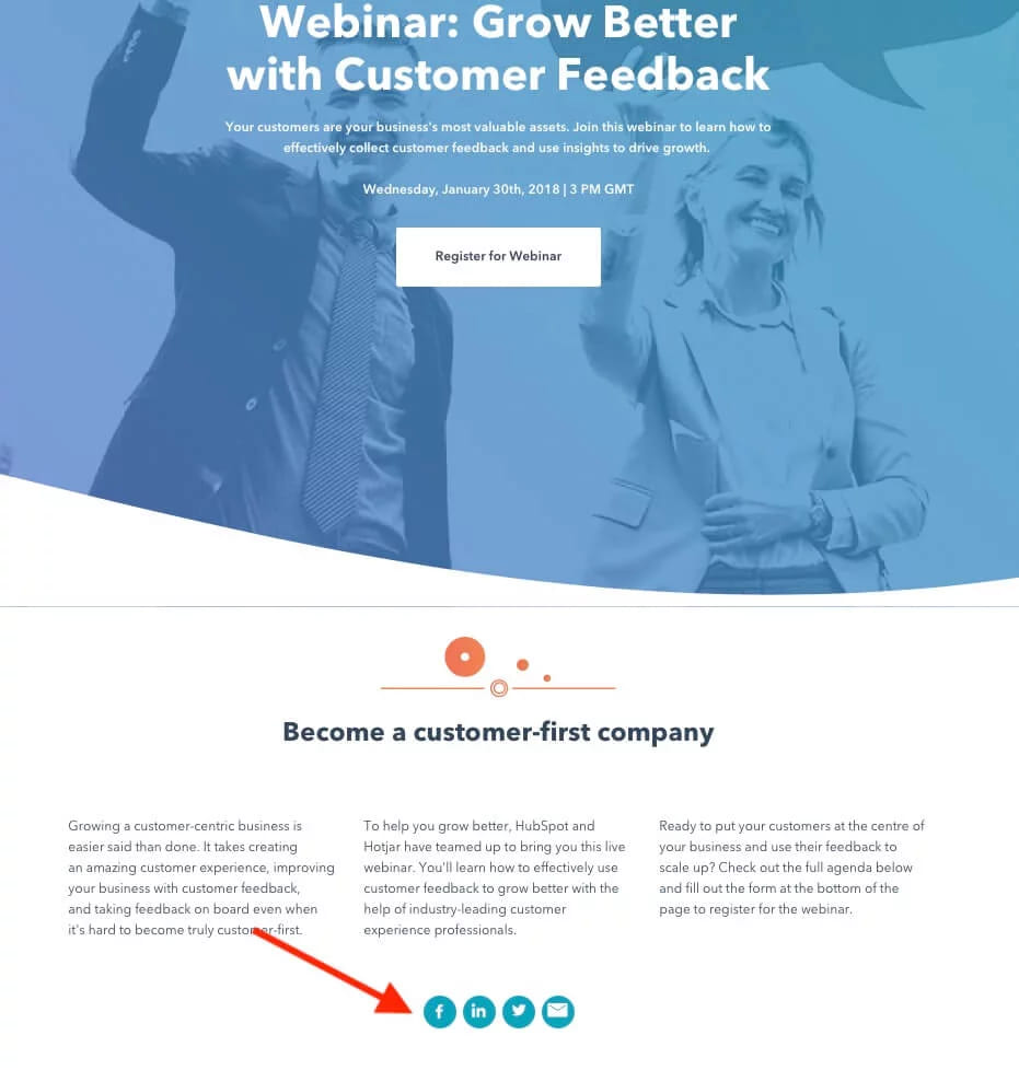 Share buttons to promote a webinar