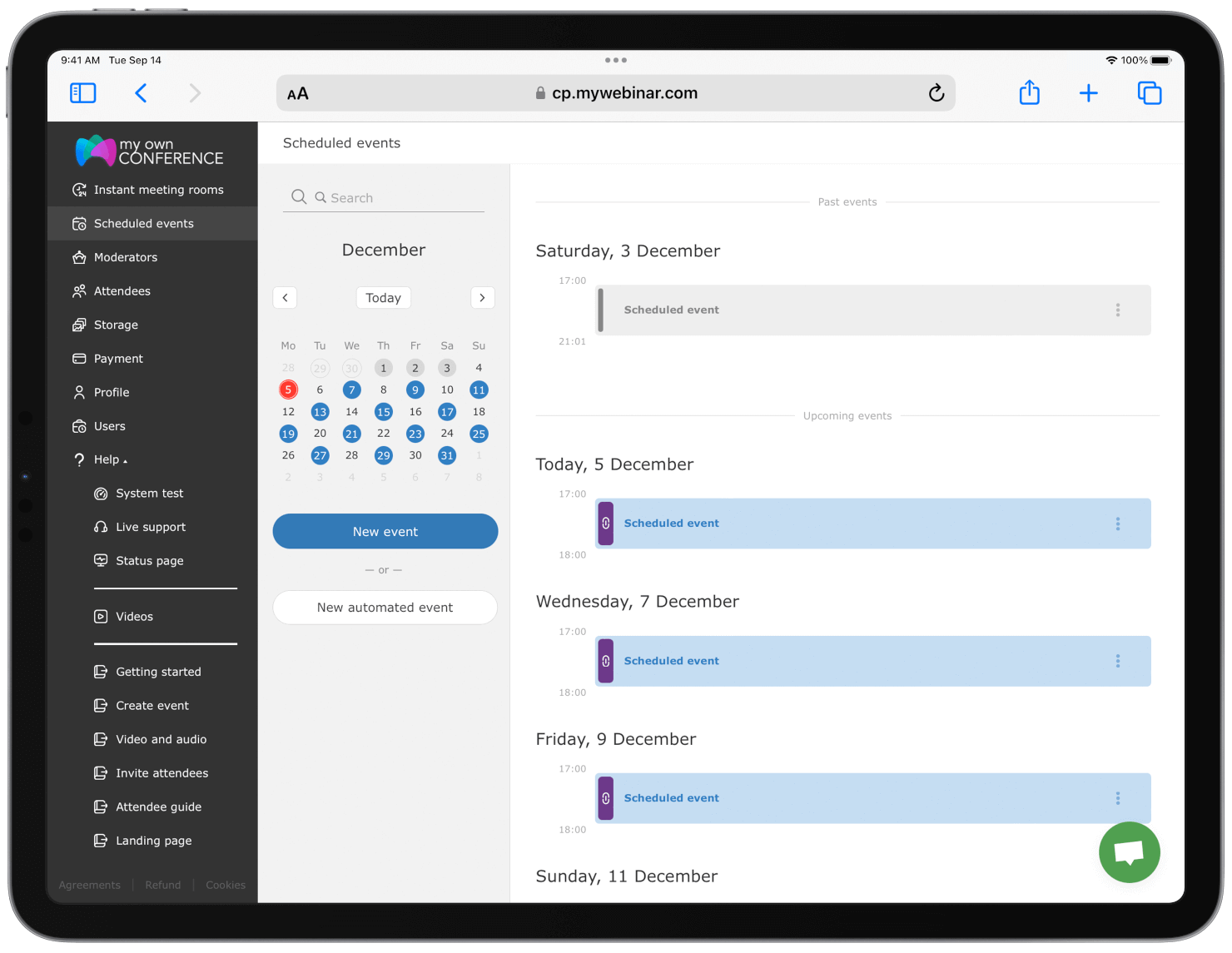Schedule webinar events in a calm environment