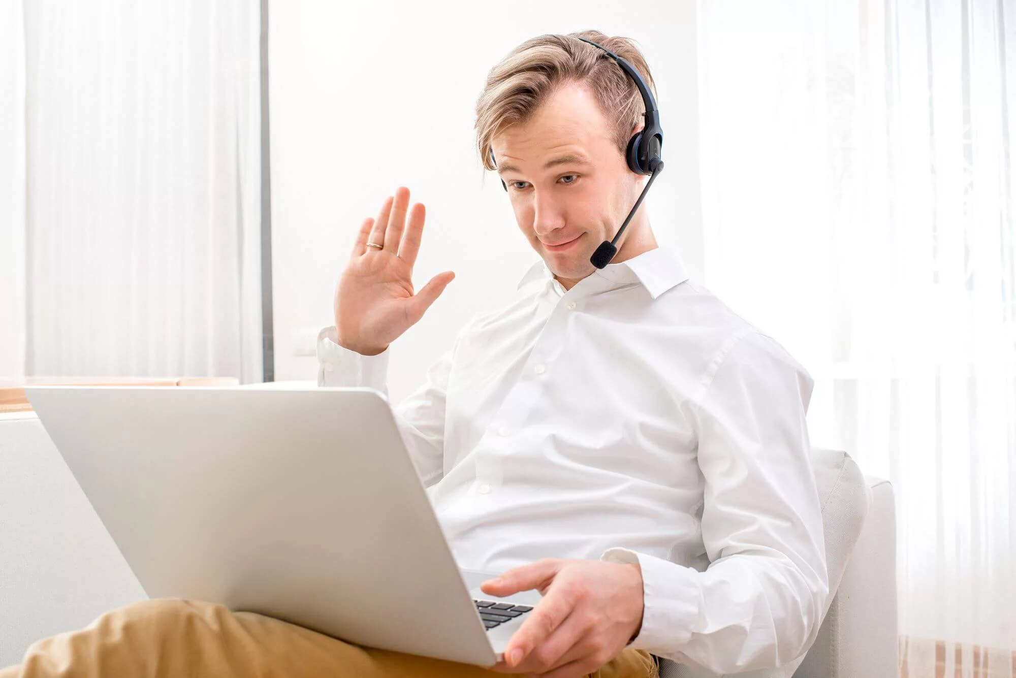 Presenter checking microphone and audio settings before starting a live webinar