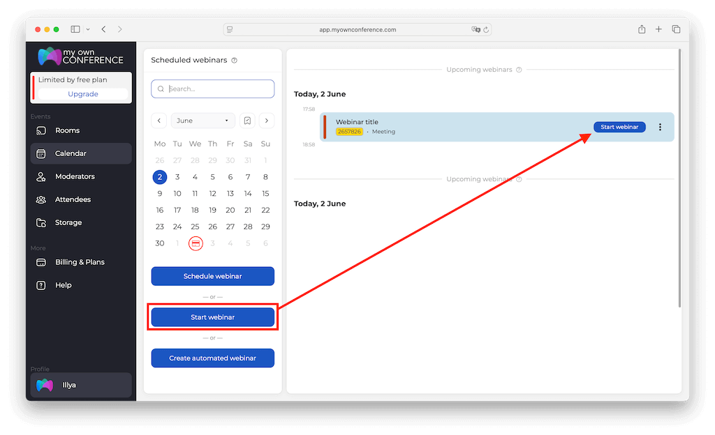 Кнопка входа в личный кабинет MyOwnConference