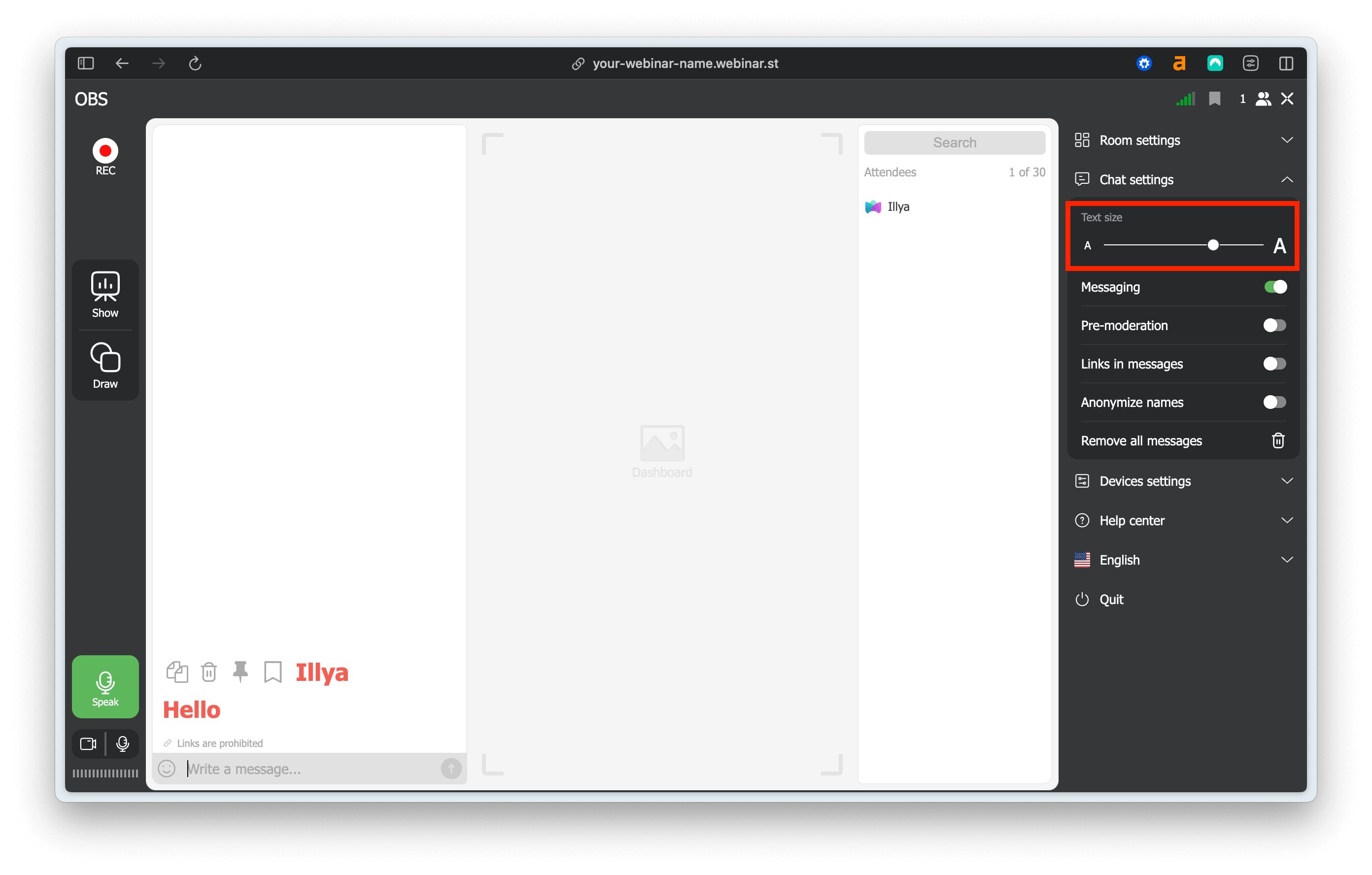 Easily change text size in the public chat for improved readability