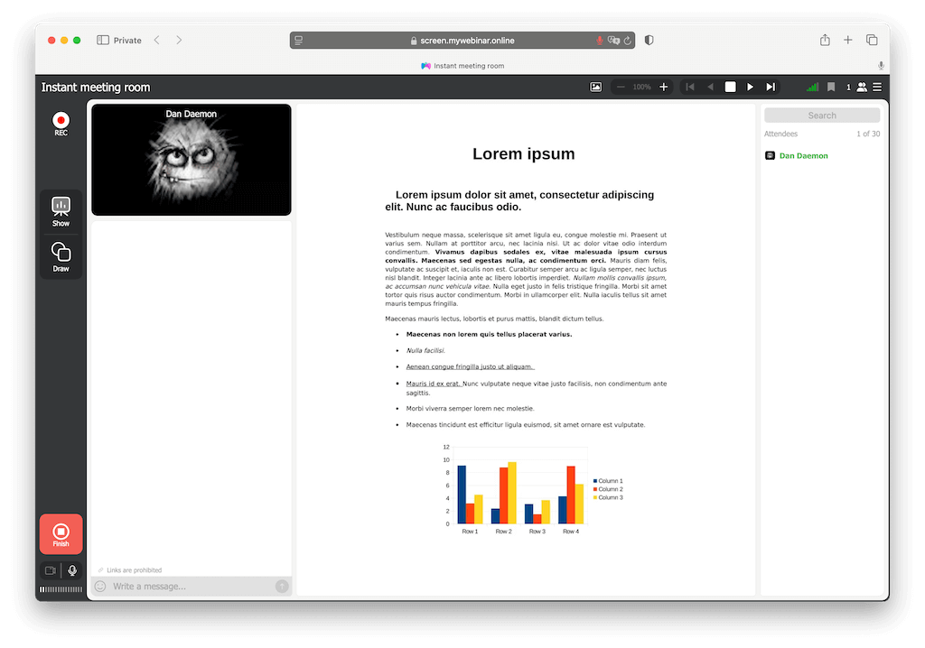 Прямой эфир в вебинарной комнате от компании MyOwnConference