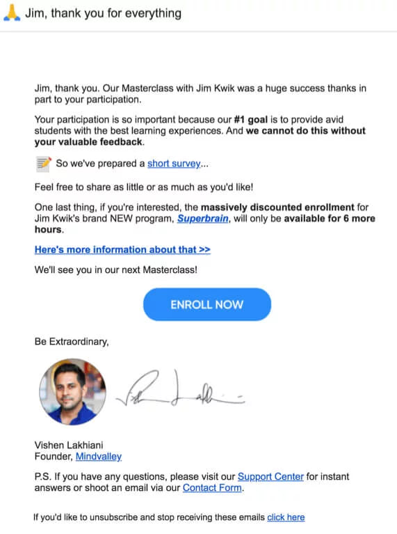 Webinar thank-you email example
