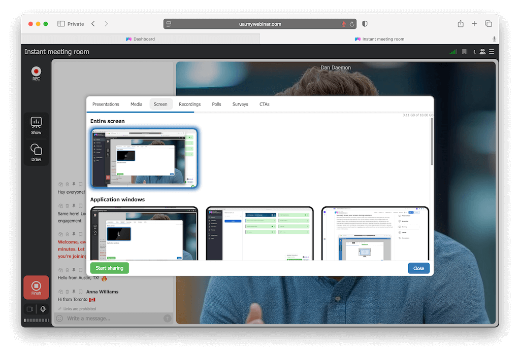 Securely share your screen during webinars