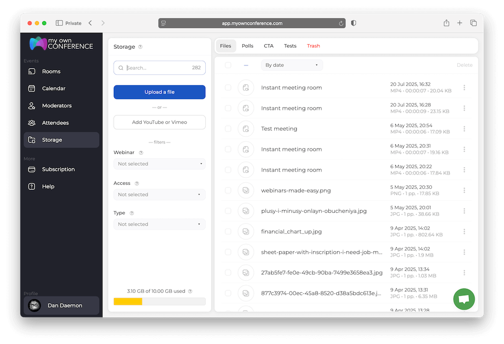 Files, presentations, videos